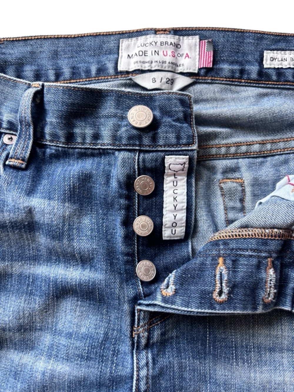 Lucky Brand Dylan Boyfriend Jeans Size 8/29 Made in USA Distressed Denim